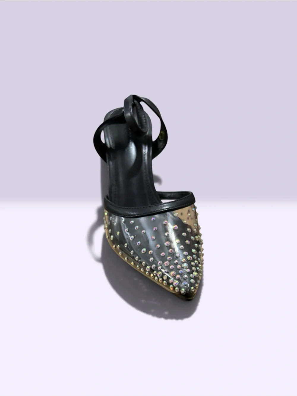 Black Studded Pointed-Toe Slingback Heel